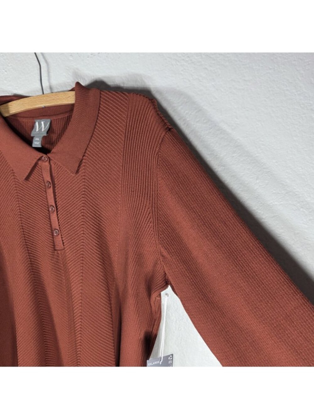 Worthington Rust Burnt Orange Ribbed Knit Polo Sweater XXL Long Sleeve Top - Picture 8 of 15
